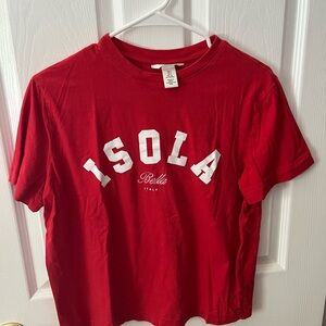 H&M Red Short Sleeve Tee Casual Cotton Blend